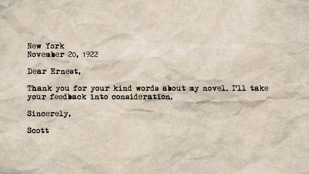 Illustration for article titled Amazing: Check Out These Letters Between Ernest Hemingway And F. Scott Fitzgerald